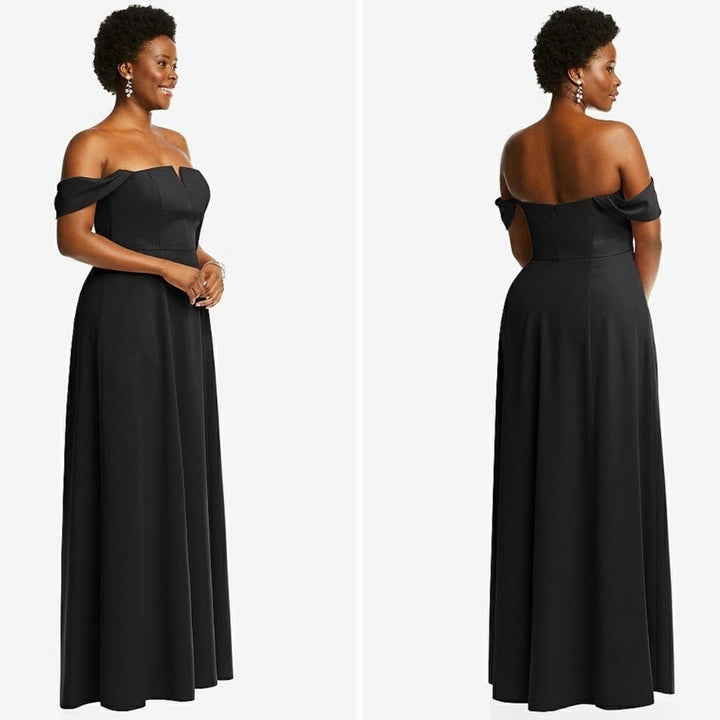 Dessy Collection Off-The-Shoulder Pleated Cap Sleeve A-Line Maxi Dress Size 14
