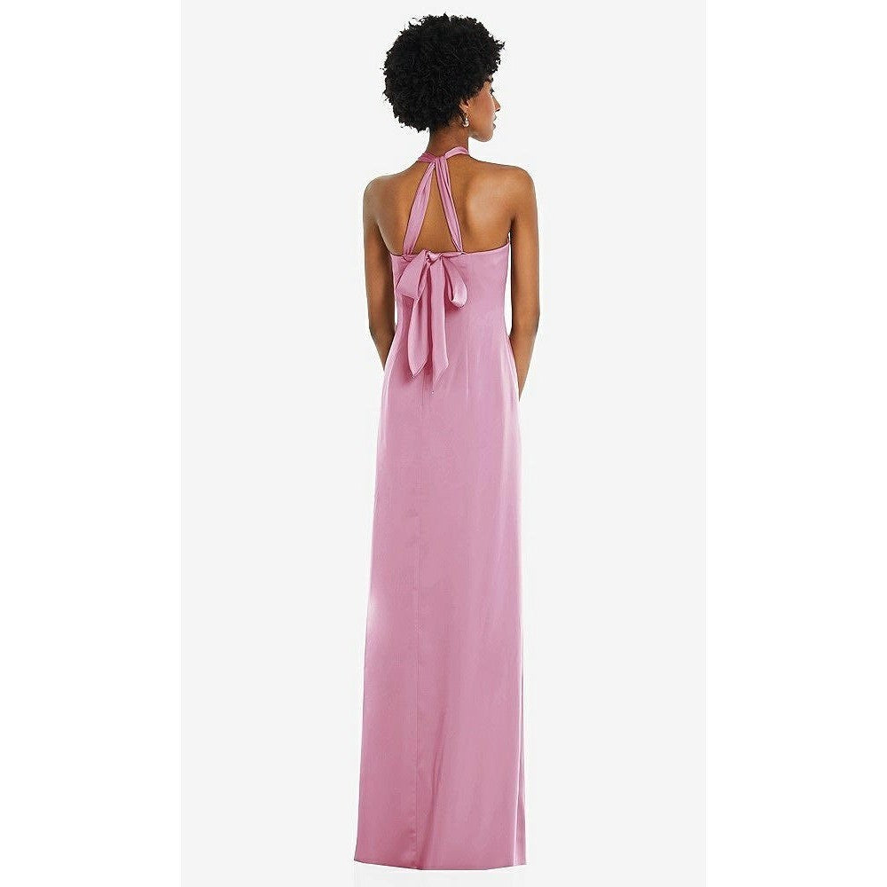 Dessy Collection Draped Satin Grecian Column Gown With Convertible Straps