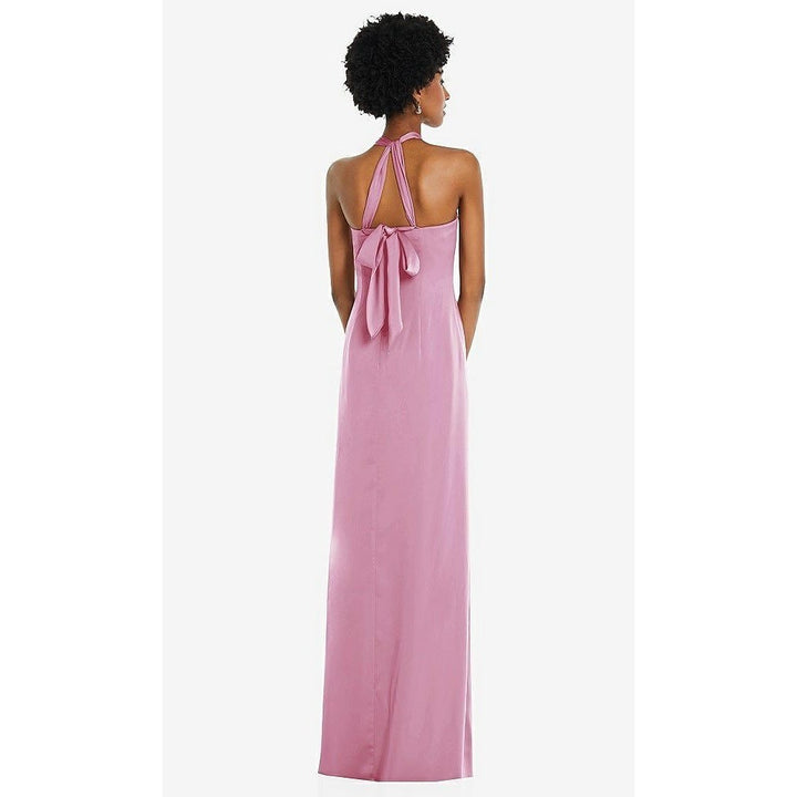 Dessy Collection Draped Satin Grecian Column Gown With Convertible Straps