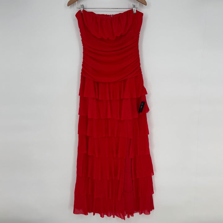 Lulus Exceptional Existence Red Mesh Ruched Tiered Maxi Dress