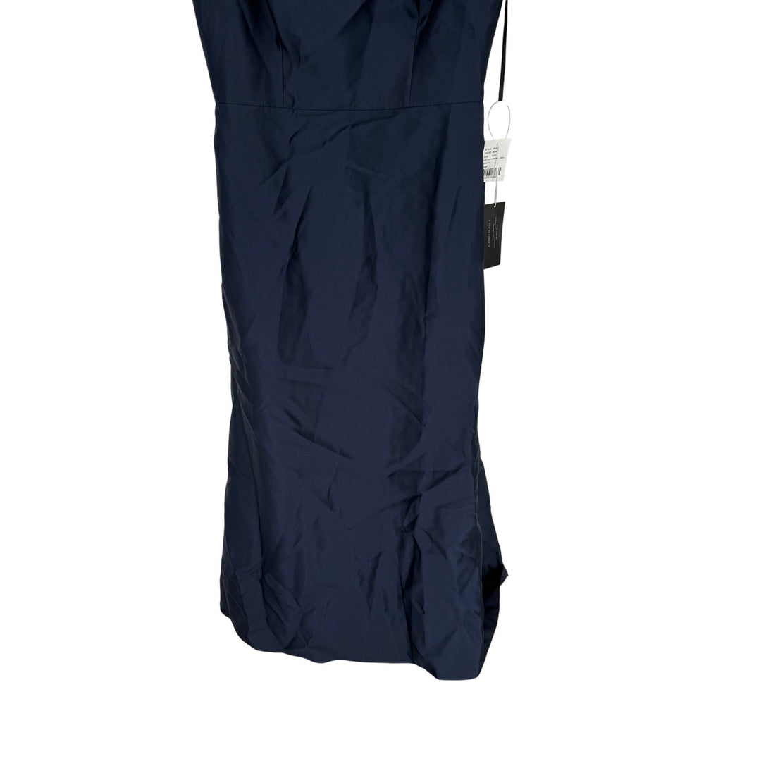 Alfred Sung Navy Square Neck Bow Shoulder Maxi Dress Formal Evening Gown