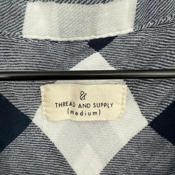 Thread & Supply Plaid Flannel Shirt Button Down Long Sleeve Navy Ivory M