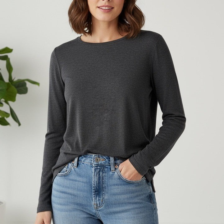 Eileen Fisher Long Sleeve T-Shirt Top Knit Casual Essential Grey Size XXS