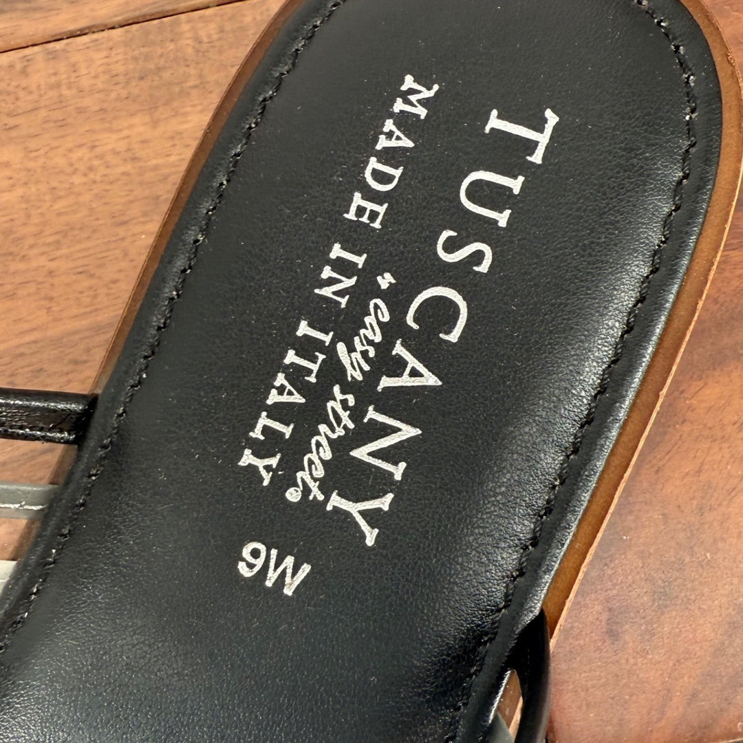 Tuscany Easy Street Black Thong Sandals Clear Straps Made in Italy Size 9W