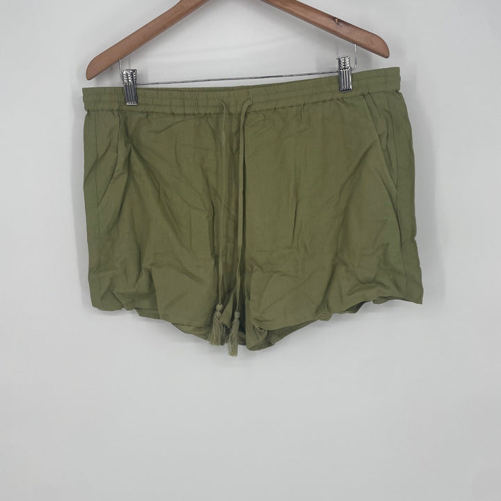 Andie The Short Olive Green Linen Blend Drawstring Casual Summer Shorts Size XL