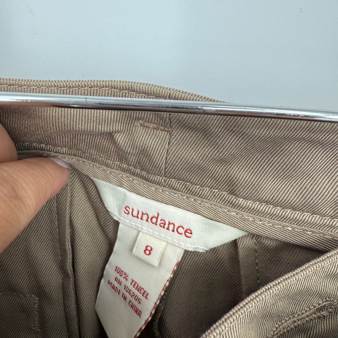 Sundance Relaxed Fit Pleated Tencel Pants Women's Size 8 Tan Casual