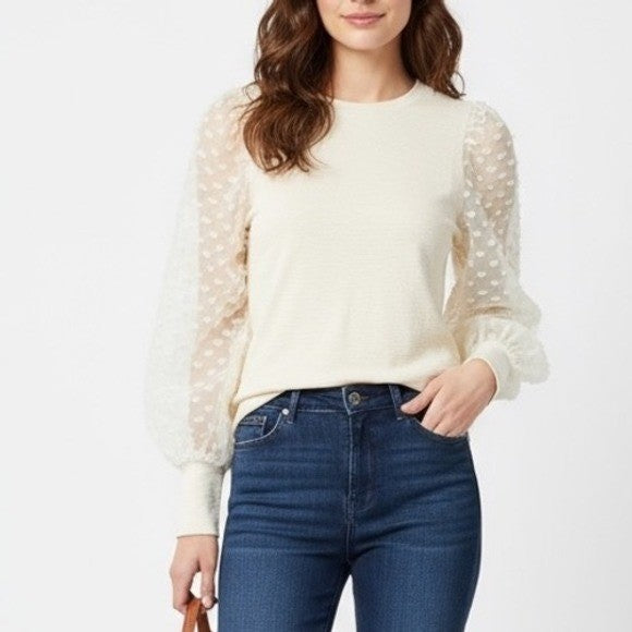 Maeve by Anthropologie Textured Puff Sleeve Top Ivory XXS