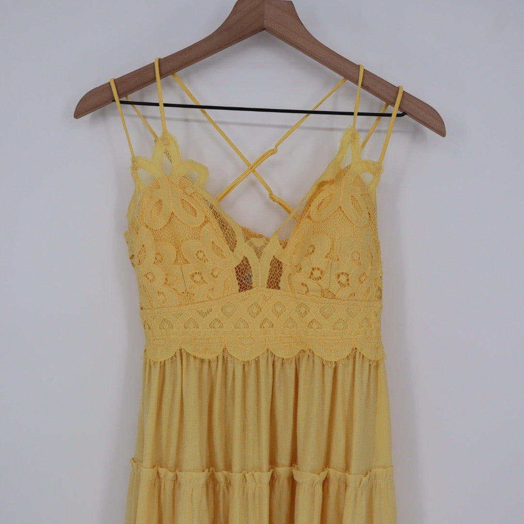 ZENANA Yellow Crochet Lace Tiered Dress Sundress XL