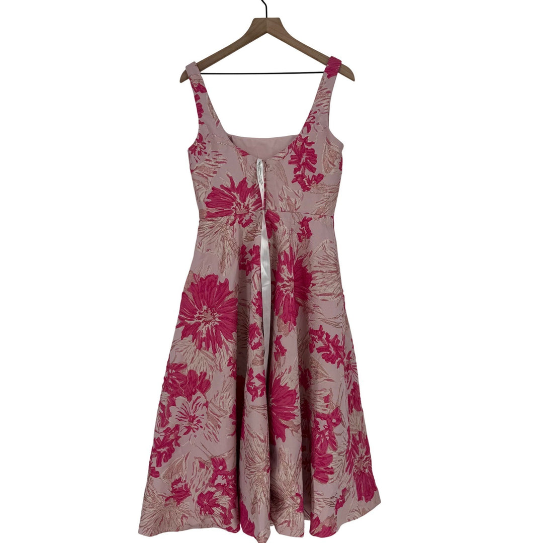 Dessy Collection Hibiscus Pink Square Floral Jacquard Midi Dress Size 10