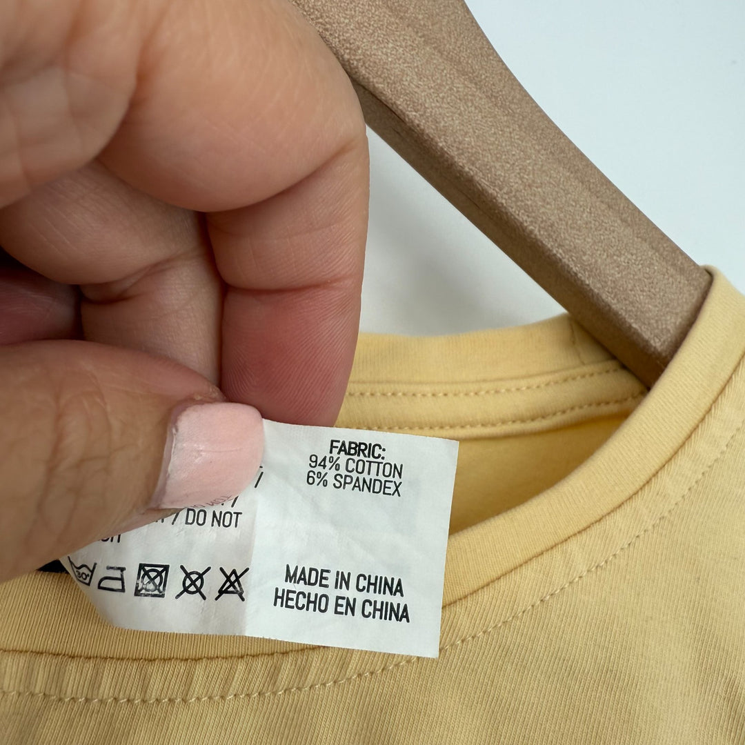 Alphalete Cropped Tee Shirt Womens Large Beige Logo Cotton Stretch Everyday Wear