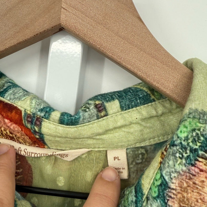 Soft Surroundings Elana Green Tropical Floral Button Tunic Top Size PL