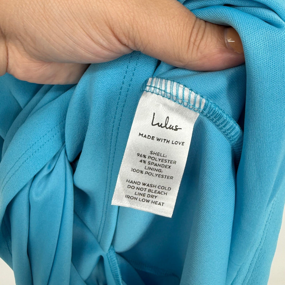 Lulus Always Beautiful Teal Blue Sleeveless Tulip Midi Dress Size S