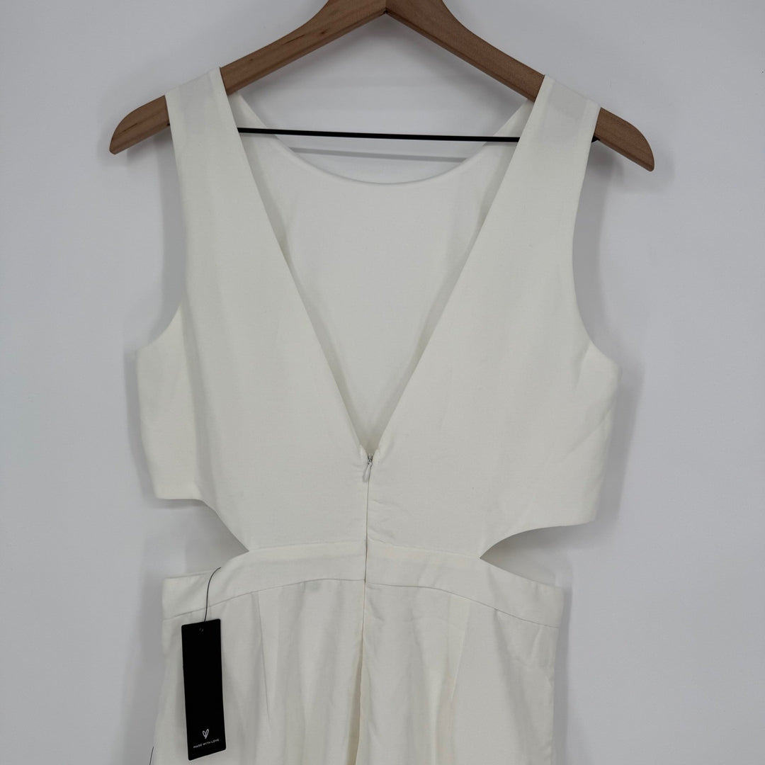Lulus Moments To Remember White Sleeveless Wide-Leg Cutout Jumpsuit Size M