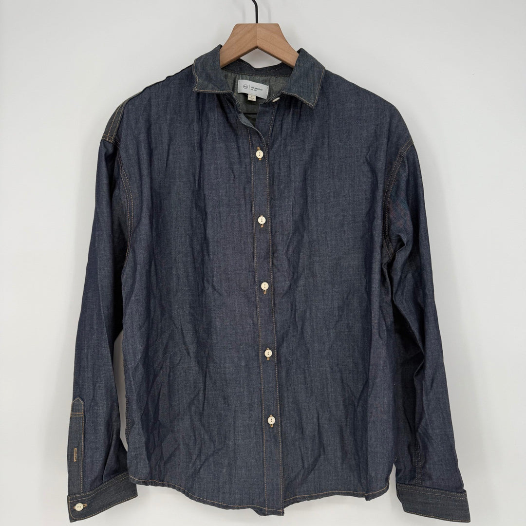 AG Adriano Goldschmied Denim Button Down Shirt Dark Wash Long Sleeve Size S