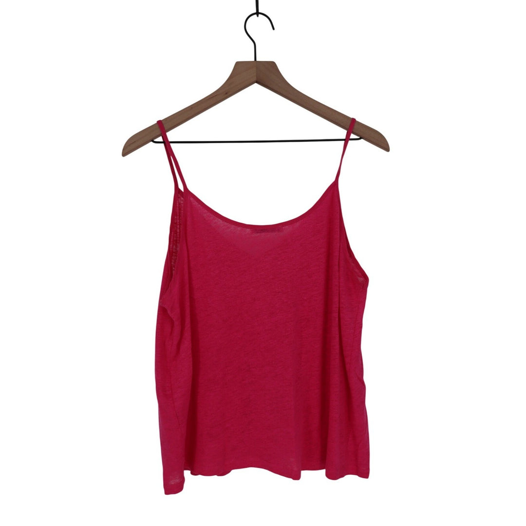 ZARA Linen Blend Spaghetti Strap V Neck Tank Top Fuchsia Pink Size M