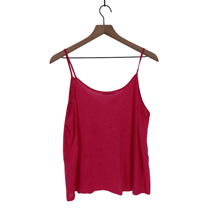 ZARA Linen Blend Spaghetti Strap V Neck Tank Top Fuchsia Pink Size M