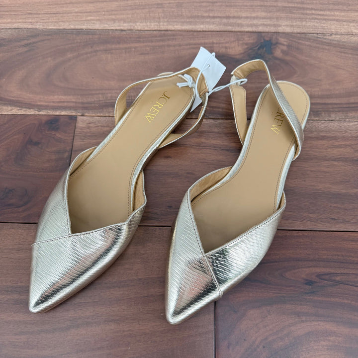 J. Crew Gold Metallic Embossed Pointed Toe Slingback Flats Women's Size 8M