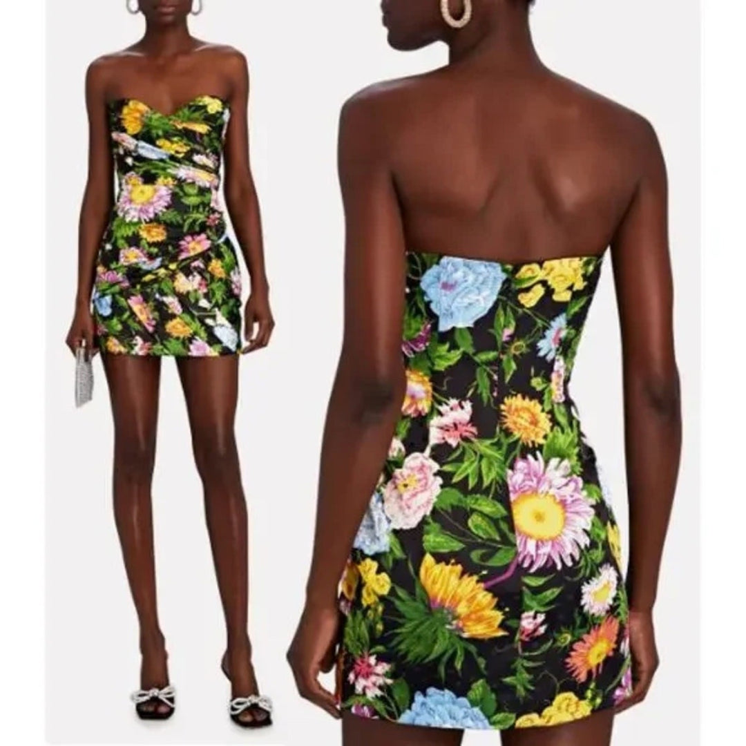 Ronny Kobo Margot Strapless Floral Satin Mini Dress Size XL