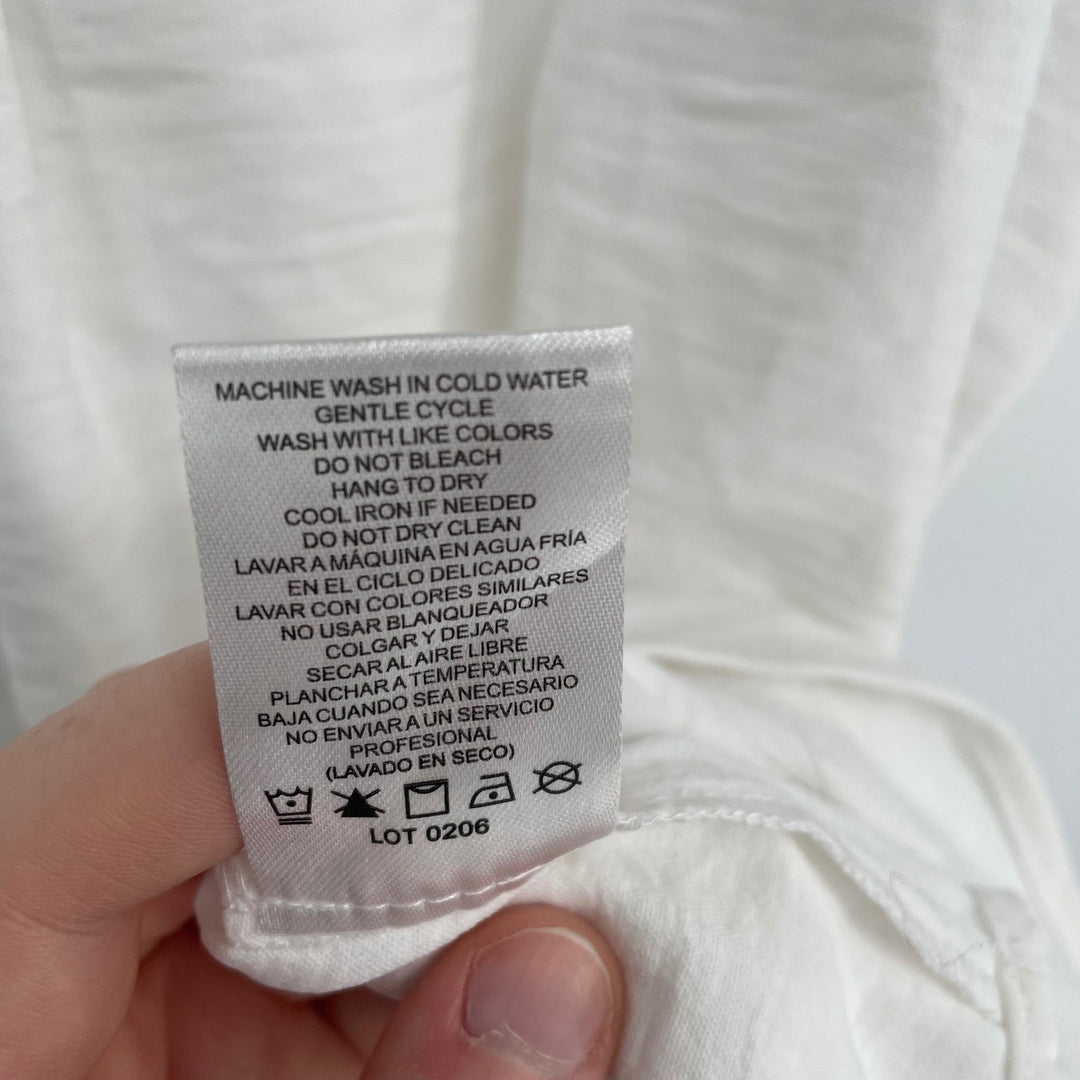 Hilary Radley White Short Sleeve Collared V Neck Blouse Top Size S