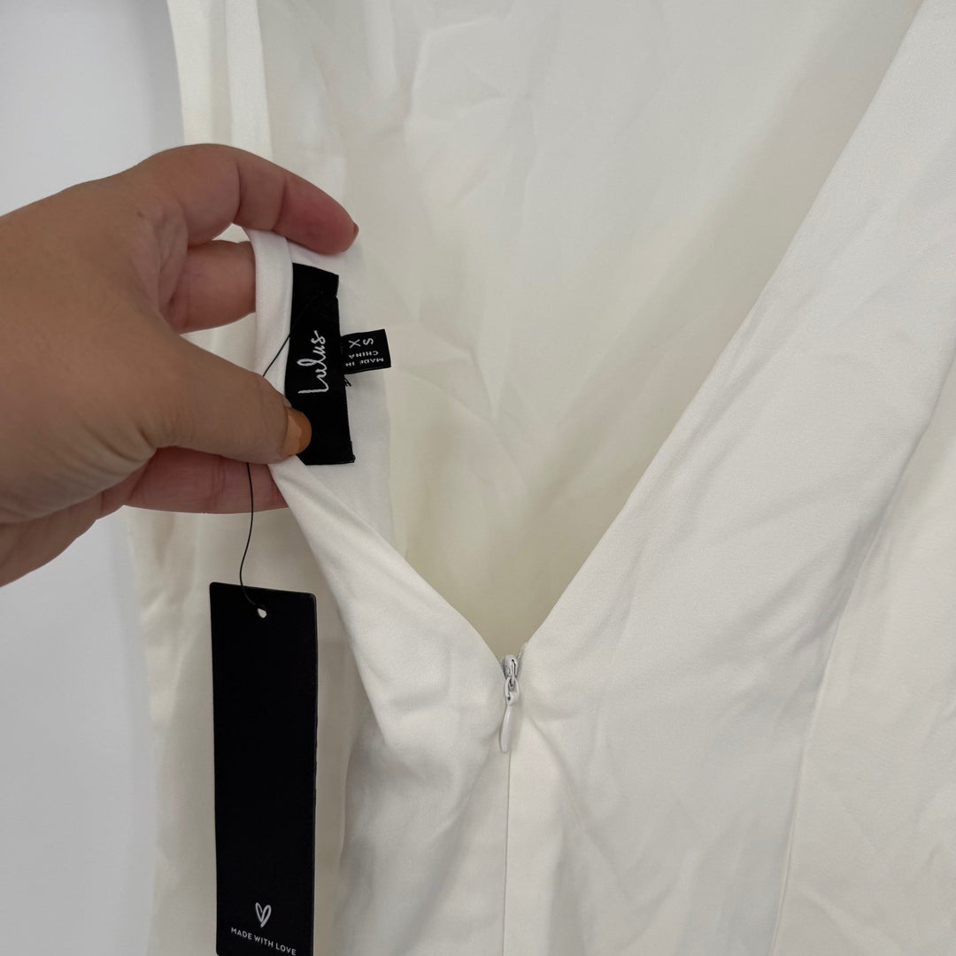 Lulus Elevated Appearance Ivory Satin Open Back Mini Dress Size XS