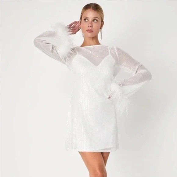 Lulus Marvelous Energy Sequin Mesh Long Sleeve Mini Dress Size XS