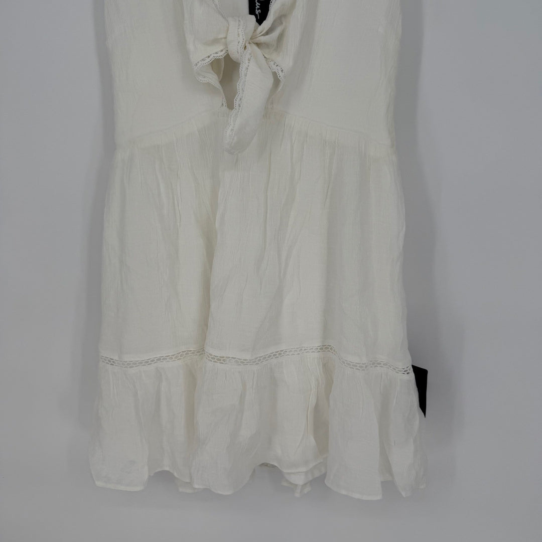 Lulus Lively Beauty White Tie-Front Tiered Mini Dress Size M