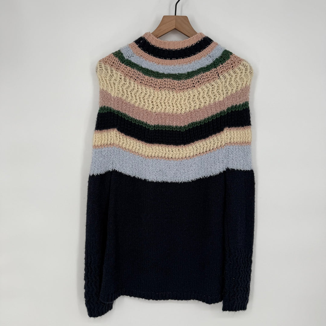 Caslon Sweater Womens XS Multicolor Striped Cotton Wool Raglan Sleeve Mock Neck