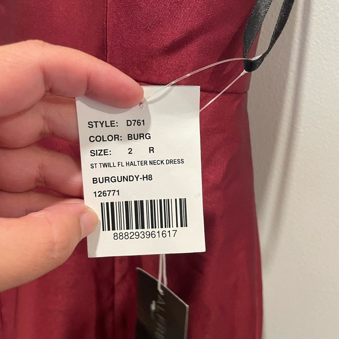 Alfred Sung V-Neck Halter Satin Trumpet Gown in Burgundy Size 2