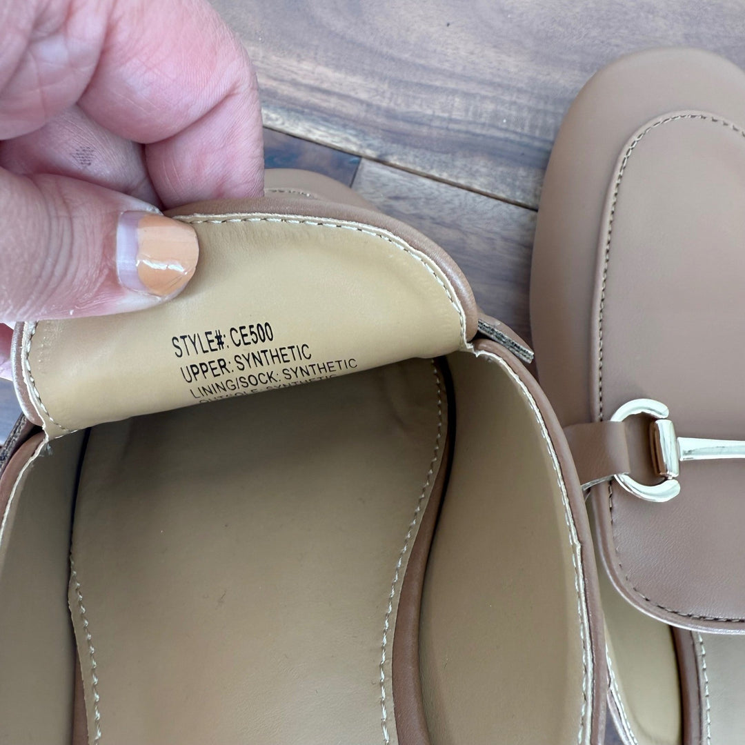 J Crew Tan Leather Horsebit Mules Loafers Slip On Flats Shoes Size 7.5