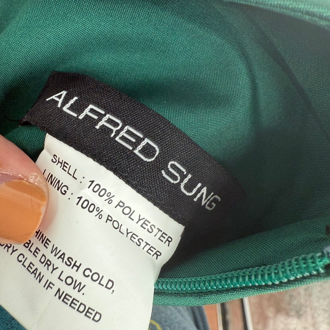 Alfred Sung Draped One-Shoulder Satin Maxi Dress With Pockets Size 6