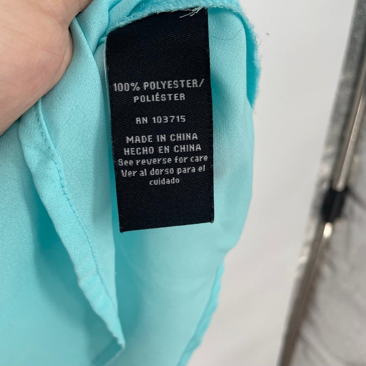 ZAC & RACHEL Turquoise V Neck Half Zip Roll Tab Sleeve Blouse Shirt Top Size S