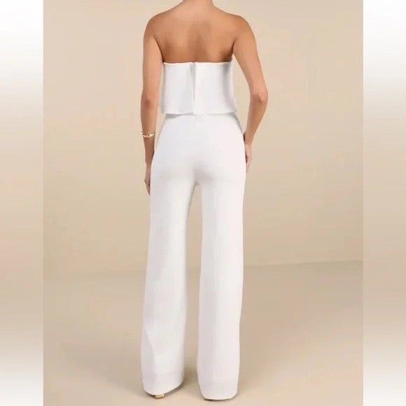 Lulus Power of Love White Strapless Jumpsuit Size S