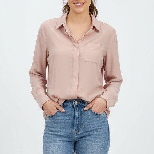 Nine West Women's Pink Button Down Long Sleeve Blouse Shirt Size S