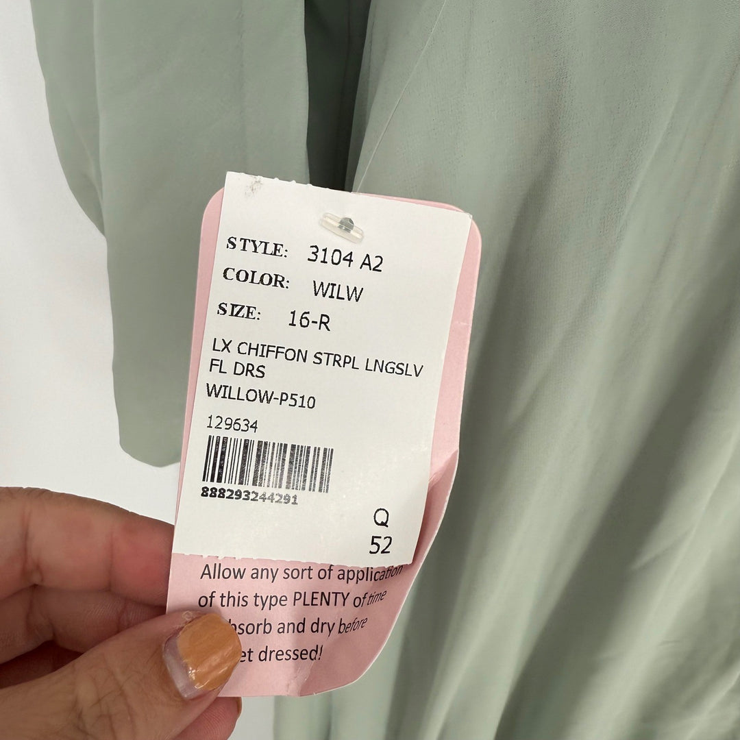 Dessy Collection Convertible Neck Long Sleeve Chiffon Gown Willow Green Size 16