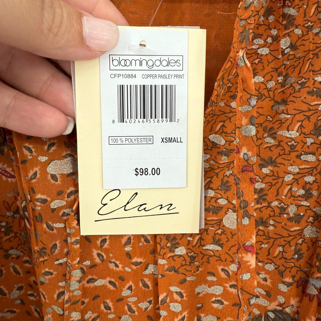 Elan Blouse XS Copper Paisley Print Long Sleeve Smocked Bloomingdales
