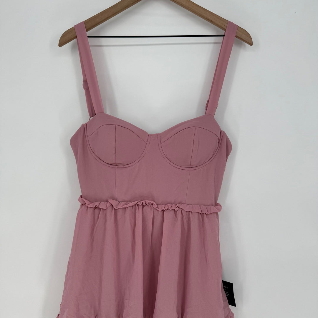 Lulus Sophisticated Occasion Pink Bustier Lace-Up Maxi Dress Size S