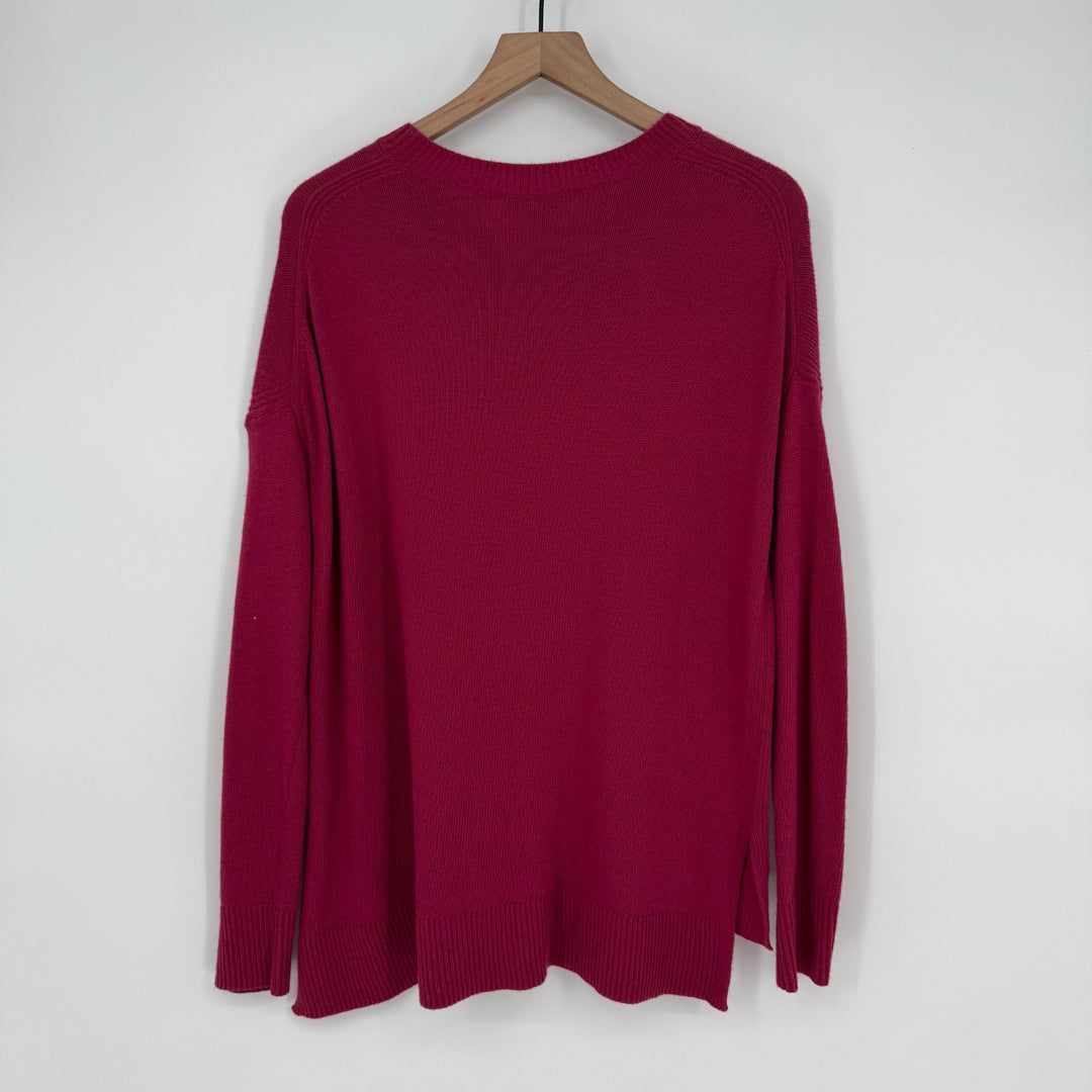 Chelsea-28 Sweater Womens S Burgundy Viscose Tight Knit High Low Hem Round Neck