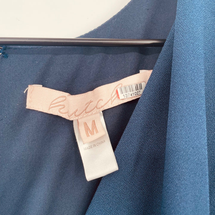 Hutch Colorblock Wrap Dress Navy Blue Light Blue Pink Flutter Sleeve Belted M