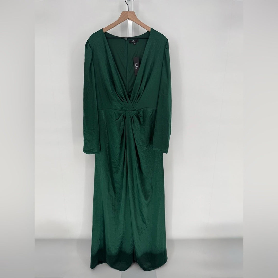 Lulus Endearing Elegance Emerald Green Satin Long Sleeve Maxi Dress Size 3X