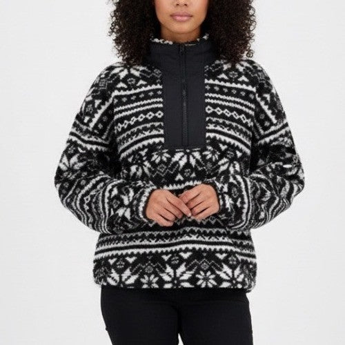 DSG Black White Fair Isle Fleece Quarter Zip Pullover Sweatshirt XL
