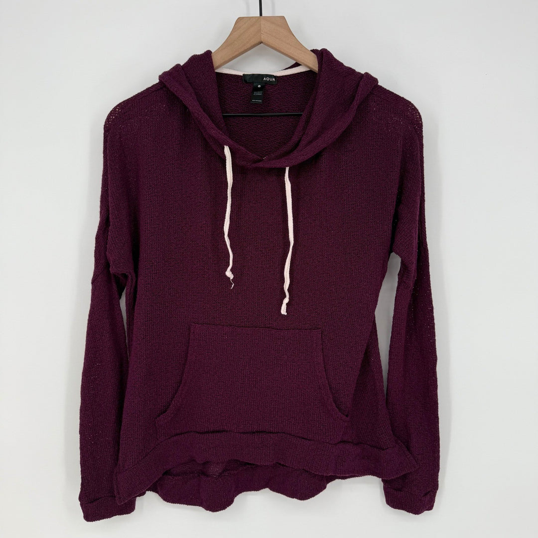 AQUA Burgundy Knit Pullover Hoodie Lightweight Casual Drawstring Pocket XS