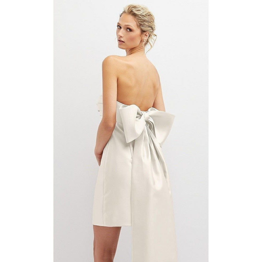 Alfred Sung Strapless Satin Column Mini Dress With Oversized Bow In Ivory Size 4