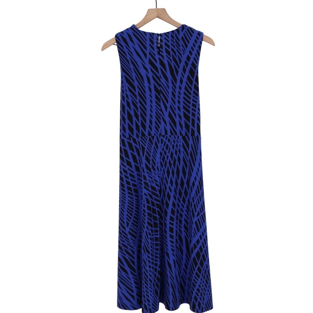 Anne Klein Blue Black Geometric Print Sleeveless Knee Length Dress Size 12