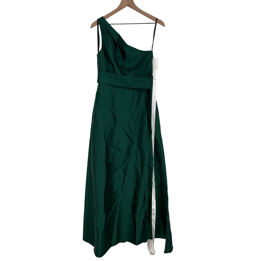 Alfred Sung Draped One-Shoulder Satin Maxi Dress With Pockets Size 6