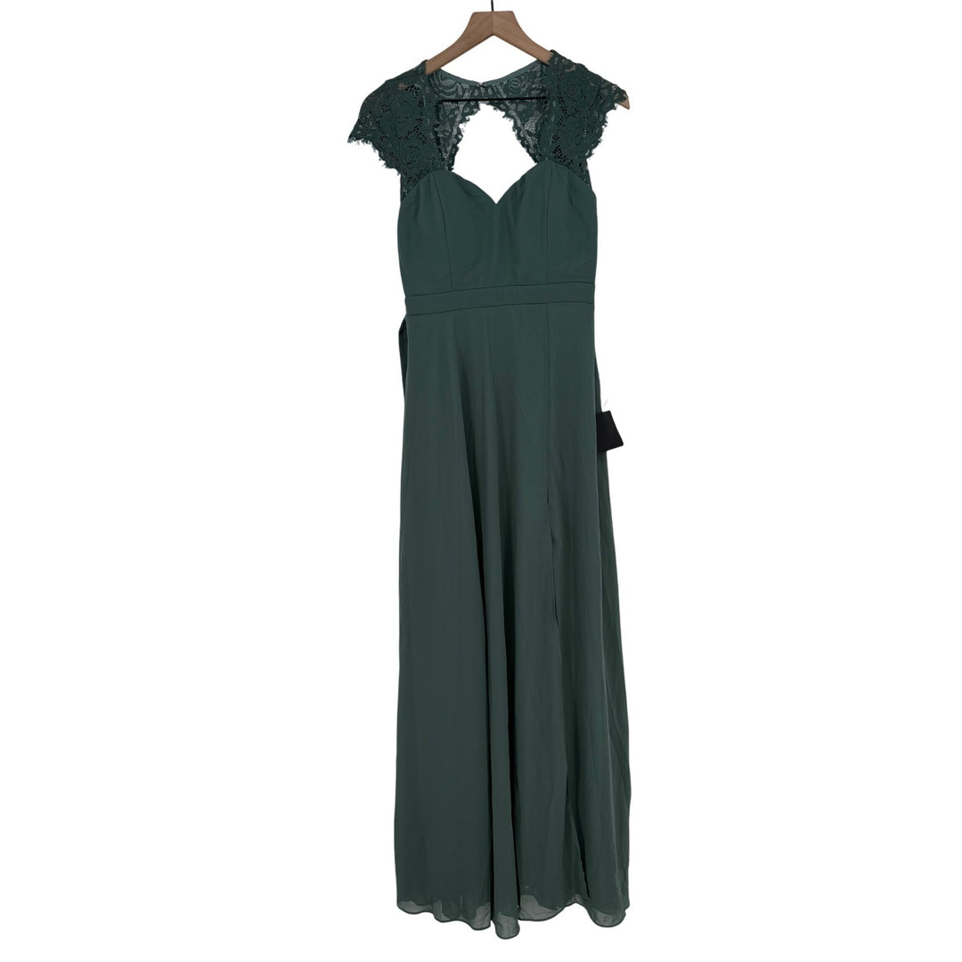 Lulus Momentous Moments Dark Green Lace Blackness Maxi Dress Size M