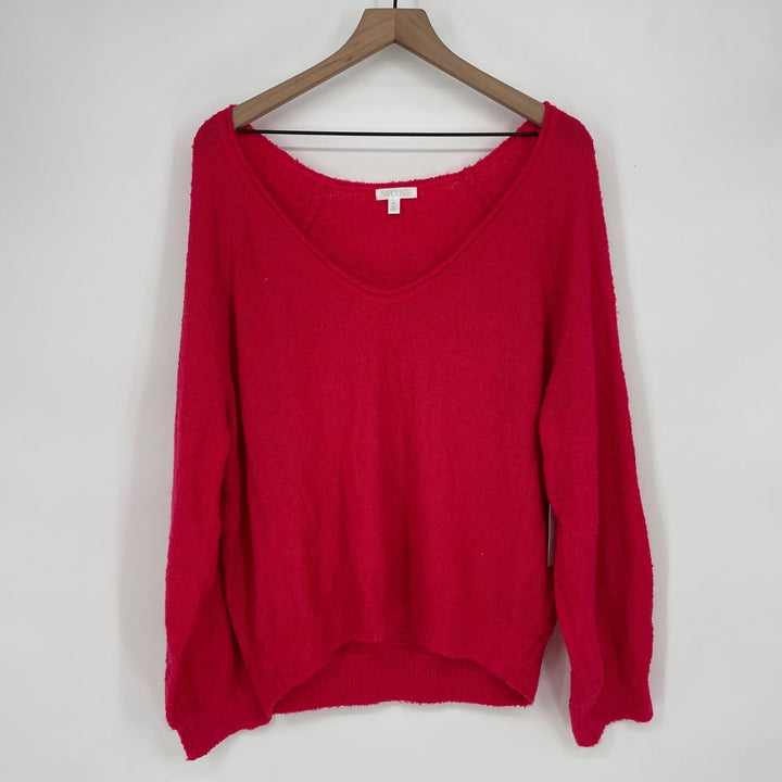 ABOUND Fuzzy V Neck Sweater Magenta Pink Knit Cozy Long Sleeve Top Women's XXL