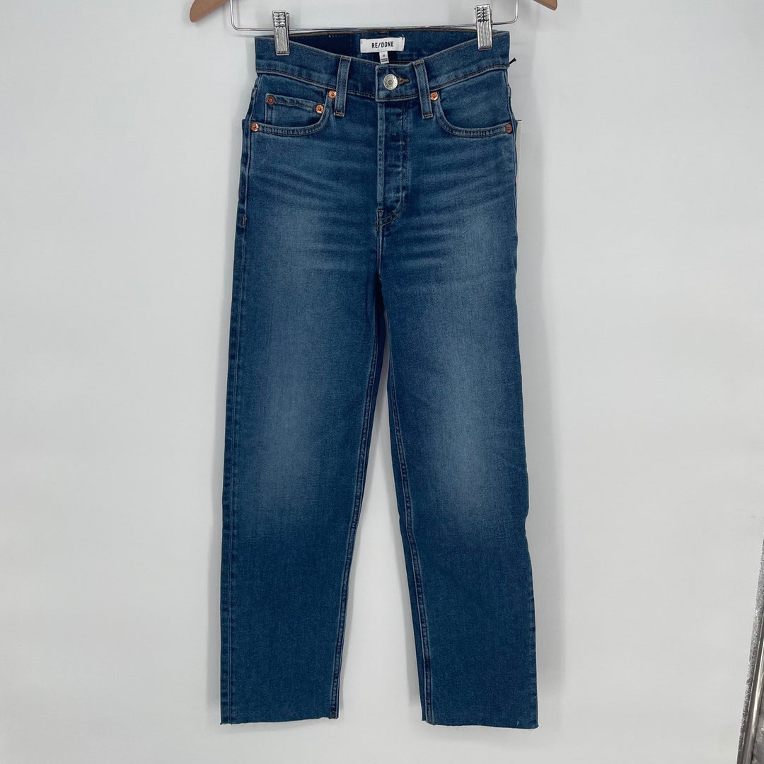 RE/DONE 70s Stove Pipe Jeans True Indigo High Rise Straight Leg Size 23