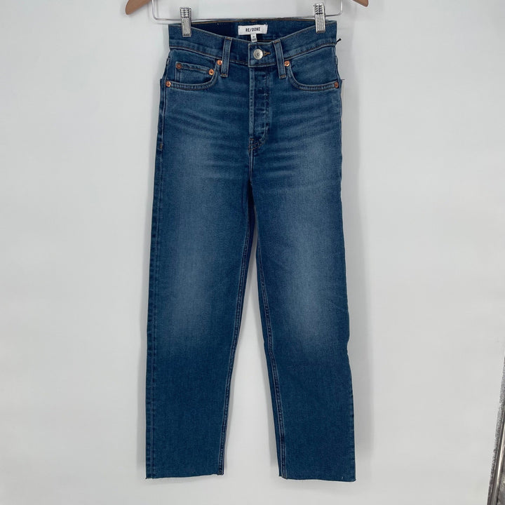 RE/DONE 70s Stove Pipe Jeans True Indigo High Rise Straight Leg Size 23