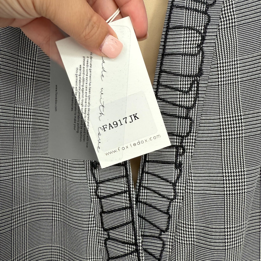 Foxiedox Blazer Jacket Womens 4 Gray Plaid Shawl Lapel Patchwork Lined Business