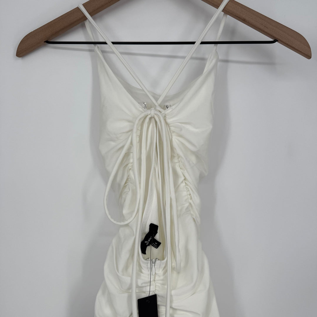 Lulus Confident Allure White Ruched Lace-Up Bodycon Mini Dress Size S